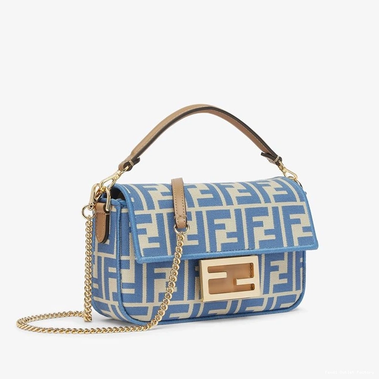 Vintage HOT Baguette Mini Motif In Fabric Blue FF Bag Fendi 0709